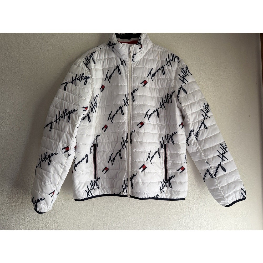 TOMMY HILFIGER Mens Puffer Jacket Insulated Coat Sz XL White NWT - Picture 1 of 12